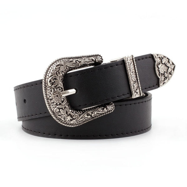Women's vintage Carved Pin buckle PU Leather belt casual fashion wild belt Jeans dress waistband p78