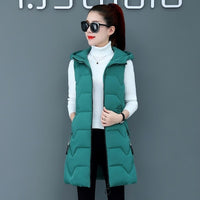 Fashion New Autumn Winter Long Cotton Vest Women Jacket Korean Hooded Sleeveless Coat Plus Size Slim Warm Ladies Waistcoat 3XL