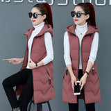 Fashion New Autumn Winter Long Cotton Vest Women Jacket Korean Hooded Sleeveless Coat Plus Size Slim Warm Ladies Waistcoat 3XL