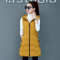 Fashion New Autumn Winter Long Cotton Vest Women Jacket Korean Hooded Sleeveless Coat Plus Size Slim Warm Ladies Waistcoat 3XL