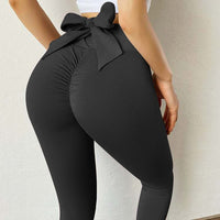 NORMOV Sexy Bow Leggings Women High Waist Elastic Push Up Fitness Leggings Femme Slim Solid Color Workout Leeging Femme Casual
