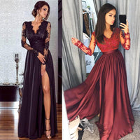 Women Lace Evening Party Ball Prom Gown Formal CLUB Wear Deep V Neck Long Dress