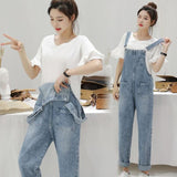 Denim Jumpsuits Women Spring Basic Washed Blue Overalls Outwear Office Lady Womens Elegant Long Trouser Rompers