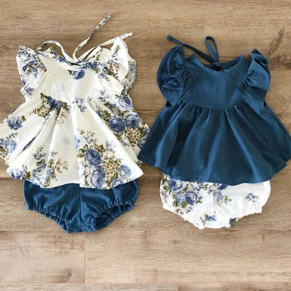 Newborn Infant Baby Girl Summer Floral Tops Dress+Short Pants Outfits Clothes US