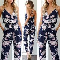 Summer Women Ladies Playsuit Party Jumpsuit V Neck Floral Bandge Romper High Waist Long Trousers Pants Clubwear