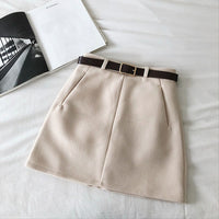 England Solid Women Belt Skirt winter fashion High Waist A-line pocket Skirt Females Mini Office ladies 5 color casual Skirts