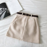 England Solid Women Belt Skirt winter fashion High Waist A-line pocket Skirt Females Mini Office ladies 5 color casual Skirts