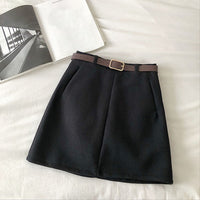 England Solid Women Belt Skirt winter fashion High Waist A-line pocket Skirt Females Mini Office ladies 5 color casual Skirts