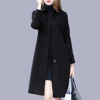 Lucyever Fashion British Solid Button Woolen Coat Women Plus Size Long Sleeve Coats Woman Elegant Pocket Slim Outwear Mujer