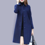 Lucyever Fashion British Solid Button Woolen Coat Women Plus Size Long Sleeve Coats Woman Elegant Pocket Slim Outwear Mujer