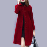 Lucyever Fashion British Solid Button Woolen Coat Women Plus Size Long Sleeve Coats Woman Elegant Pocket Slim Outwear Mujer