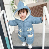 OLEKID 2021 Baby Winter Snowsuit Plus Velvet Thick Baby Boys Jumpsuit 0-2 Years Newborn Romper Baby Girls Overalls Toddler Coat