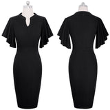 Nice-forever Vintage Solid Color Elegant Office Work vestidos Business Party Bodycon Ruffle Women Pencil Dress B572