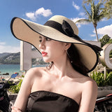 K60 Lady's Summer Beach Big Brim Straw Hat For Female Seaside Travel Hat Sun UV Protection All-match Cool Hat UPF 50+