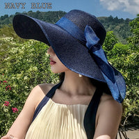 K60 Lady's Summer Beach Big Brim Straw Hat For Female Seaside Travel Hat Sun UV Protection All-match Cool Hat UPF 50+