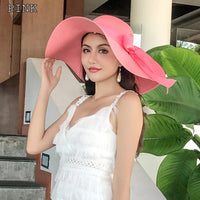 K60 Lady's Summer Beach Big Brim Straw Hat For Female Seaside Travel Hat Sun UV Protection All-match Cool Hat UPF 50+