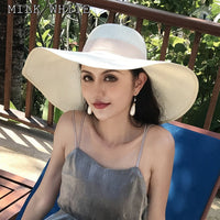 K60 Lady's Summer Beach Big Brim Straw Hat For Female Seaside Travel Hat Sun UV Protection All-match Cool Hat UPF 50+