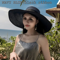 K60 Lady's Summer Beach Big Brim Straw Hat For Female Seaside Travel Hat Sun UV Protection All-match Cool Hat UPF 50+