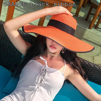 K60 Lady's Summer Beach Big Brim Straw Hat For Female Seaside Travel Hat Sun UV Protection All-match Cool Hat UPF 50+