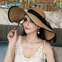 K60 Lady's Summer Beach Big Brim Straw Hat For Female Seaside Travel Hat Sun UV Protection All-match Cool Hat UPF 50+