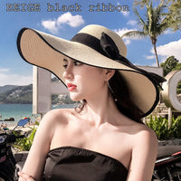 K60 Lady's Summer Beach Big Brim Straw Hat For Female Seaside Travel Hat Sun UV Protection All-match Cool Hat UPF 50+