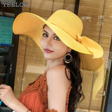 K60 Lady's Summer Beach Big Brim Straw Hat For Female Seaside Travel Hat Sun UV Protection All-match Cool Hat UPF 50+