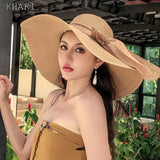 K60 Lady's Summer Beach Big Brim Straw Hat For Female Seaside Travel Hat Sun UV Protection All-match Cool Hat UPF 50+