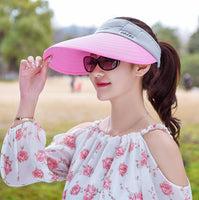 Women summer Sun Hats pearl packable sun visor hat with big heads wide brim beach hat UV protection female cap