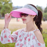 Women summer Sun Hats pearl packable sun visor hat with big heads wide brim beach hat UV protection female cap