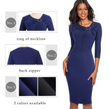 Vintage Elegant Solid Color Wear to Work Bow vestidos O Neck Business Party Bodycon Office Women Dress B481