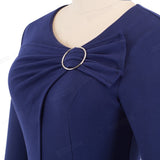 Vintage Elegant Solid Color Wear to Work Bow vestidos O Neck Business Party Bodycon Office Women Dress B481