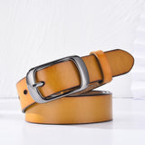 LFMB Women's genuine leather fashion retro belt high quality luxury brand ladies metal double buckle new belt with jeans