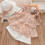 Girl Clothing Set Summer Girls Bohemian Girl Suits Kids Floral Sling Shorts with Hat 3PCS Suit Splicing Clothes Princess Suit