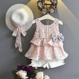 Girl Clothing Set Summer Girls Bohemian Girl Suits Kids Floral Sling Shorts with Hat 3PCS Suit Splicing Clothes Princess Suit