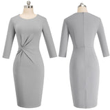 Vintage Pure Color Wear to Work Knot vestidos Business Party Women Elegant Office Female Bodycon Dress B476