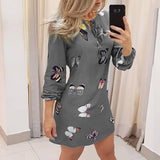 Sweet Butterfly print Women Dress Plus size Fashion Casual Lantern Sleeve V-Neck Thin Mini Dress