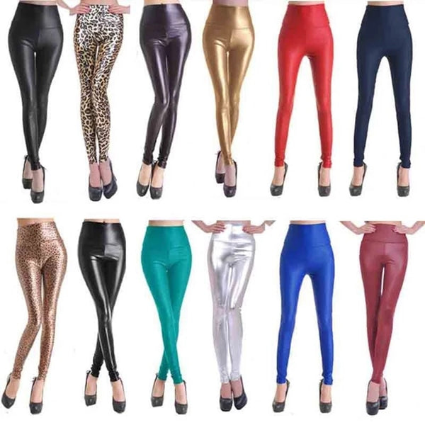 New Women Sexy Leggings Faux Leather Stretch Legging High Waist Leggings Juniors Pants 4 size 21 Colors