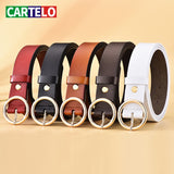 CARTELO Female The New classic retro fashion all-match leather belt light body paint round buckle belt simple Circle Pin Buckles