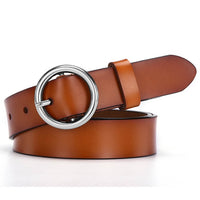 CARTELO Female The New classic retro fashion all-match leather belt light body paint round buckle belt simple Circle Pin Buckles