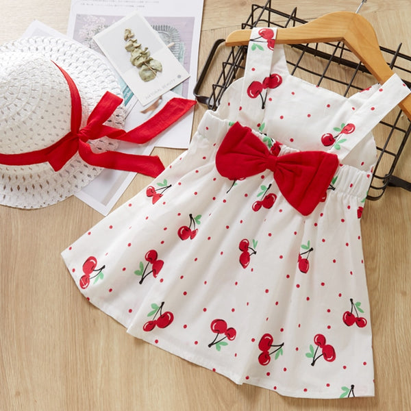 Melario Children's Clothing Baby Girl Clothes Summer Party Clothing for Girls Dress Cherry Dot Princess Dresses Bow Hat Outfits