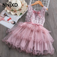 Summer Toddler Girls Lace Cake Dress Kids Sleeveless Floral Mesh Wedding Dresses Children Clothing For Baby Girls 3 to 8 Years