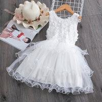 Summer Toddler Girls Lace Cake Dress Kids Sleeveless Floral Mesh Wedding Dresses Children Clothing For Baby Girls 3 to 8 Years