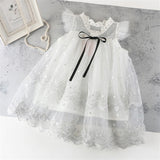 Summer Toddler Girls Lace Cake Dress Kids Sleeveless Floral Mesh Wedding Dresses Children Clothing For Baby Girls 3 to 8 Years