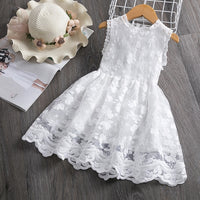 Summer Toddler Girls Lace Cake Dress Kids Sleeveless Floral Mesh Wedding Dresses Children Clothing For Baby Girls 3 to 8 Years