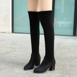 Sexy Slim Fit Elastic Flock Over The Knee Boots Women shoes Autumn Winter ladies high heel Long Thigh Size 35-40