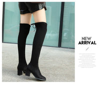 Sexy Slim Fit Elastic Flock Over The Knee Boots Women shoes Autumn Winter ladies high heel Long Thigh Size 35-40