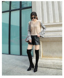 Sexy Slim Fit Elastic Flock Over The Knee Boots Women shoes Autumn Winter ladies high heel Long Thigh Size 35-40