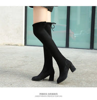 Sexy Slim Fit Elastic Flock Over The Knee Boots Women shoes Autumn Winter ladies high heel Long Thigh Size 35-40