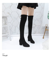 Sexy Slim Fit Elastic Flock Over The Knee Boots Women shoes Autumn Winter ladies high heel Long Thigh Size 35-40
