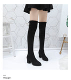 Sexy Slim Fit Elastic Flock Over The Knee Boots Women shoes Autumn Winter ladies high heel Long Thigh Size 35-40